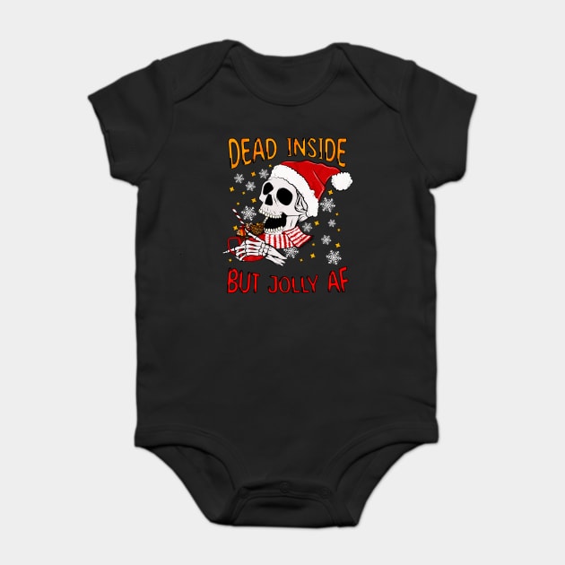 Dead Inside But Jolly AF Christmas Skeleton Baby Bodysuit by Luvv Designs